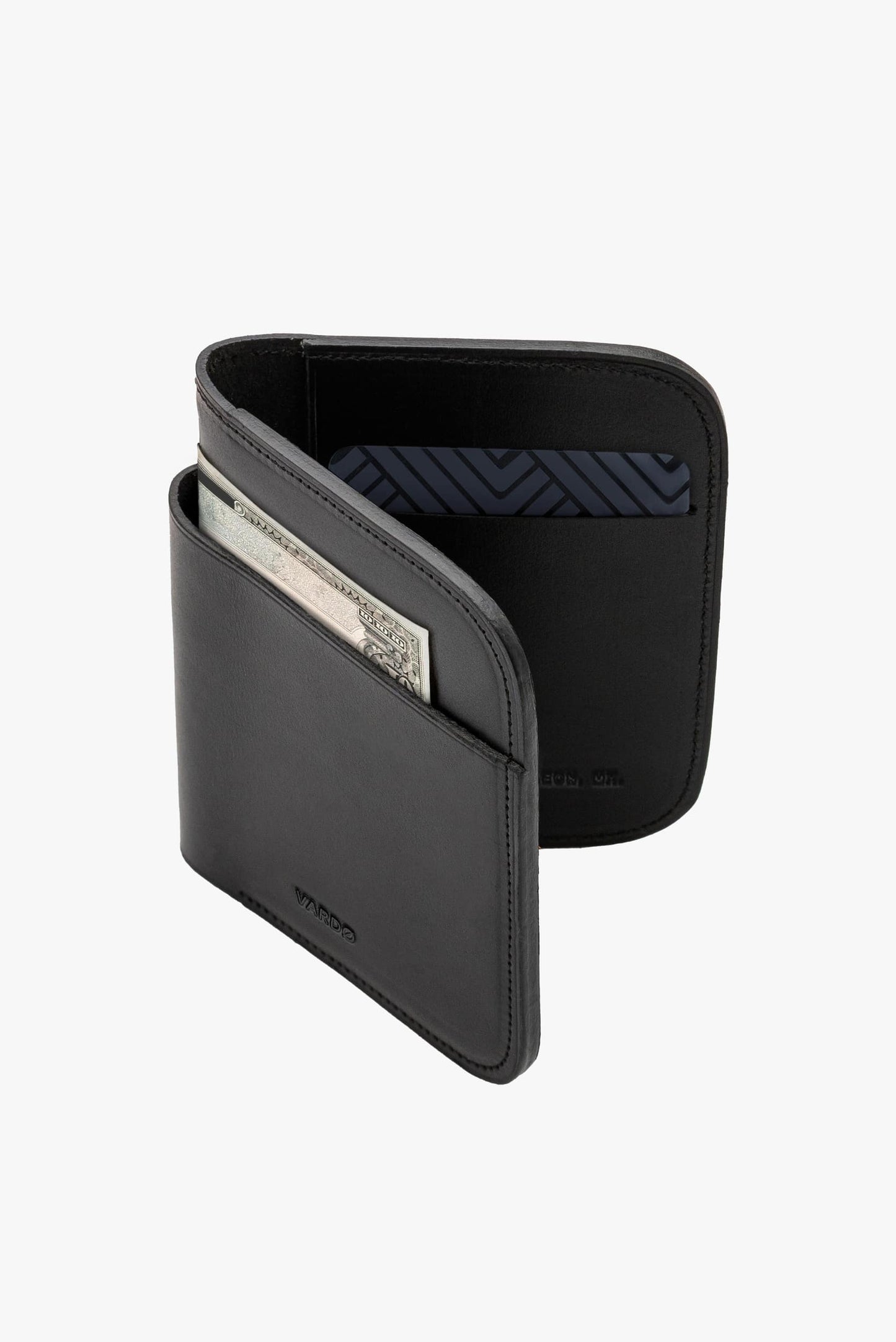 Cartera bifold negra de piel